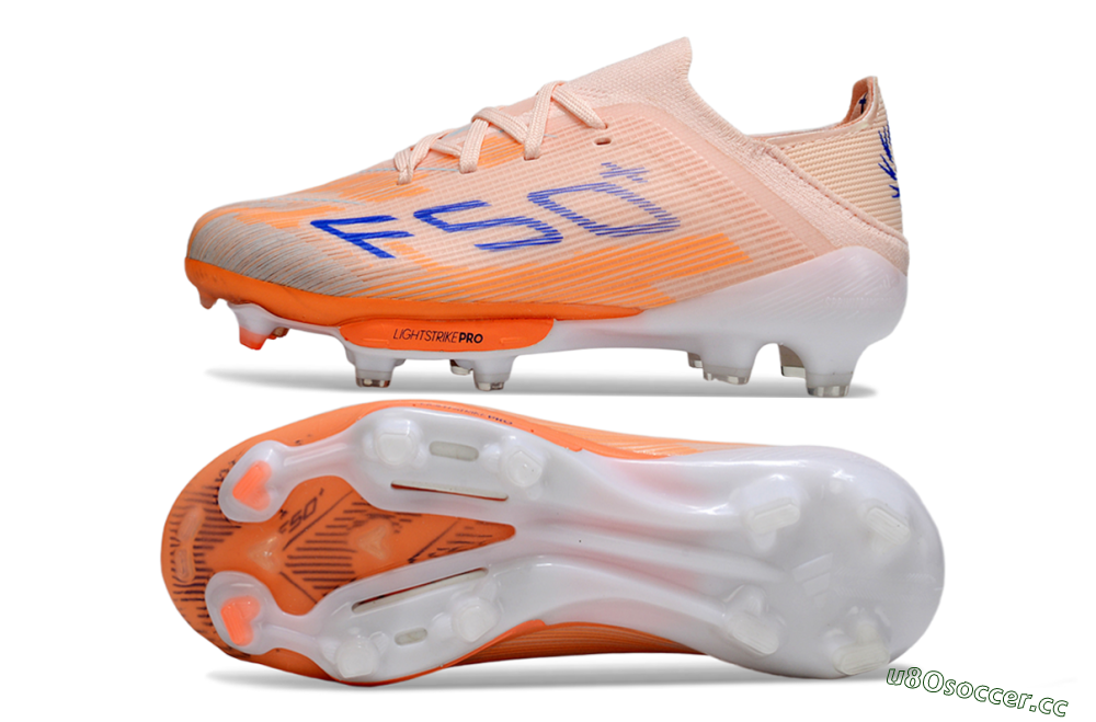 Kids Adidas F50 Elite Lightstrike Pro FG Firm Ground Low-Tops Football Boots - Peach/Coral Burst/Deep Sky Blue 1