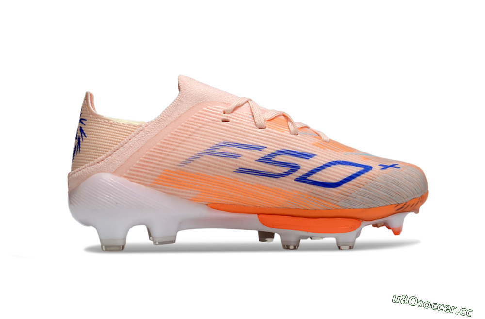 Kids Adidas F50 Elite Lightstrike Pro FG Firm Ground Low-Tops Football Boots - Peach/Coral Burst/Deep Sky Blue 6