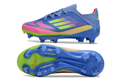 Kids Adidas F50 Elite Lightstrike Pro FG Firm Ground Low-Tops Football Boots - Blue/Pink Lemonade/Lime Twist