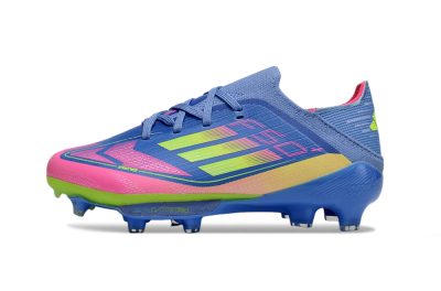 Kids Adidas F50 Elite Lightstrike Pro FG Firm Ground Low-Tops Football Boots - Blue/Pink Lemonade/Lime Twist