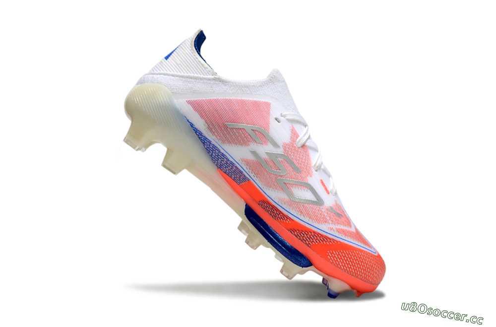 Kids Adidas F50 Elite Lightstrike Pro FG Firm Ground Low-Tops Football Boots - White/Coral/Blue 3