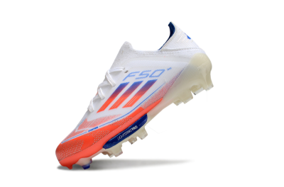 Kids Adidas F50 Elite Lightstrike Pro FG Firm Ground Low-Tops Football Boots - White/Coral/Blue