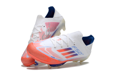 Kids Adidas F50 Elite Lightstrike Pro FG Firm Ground Low-Tops Football Boots - White/Coral/Blue