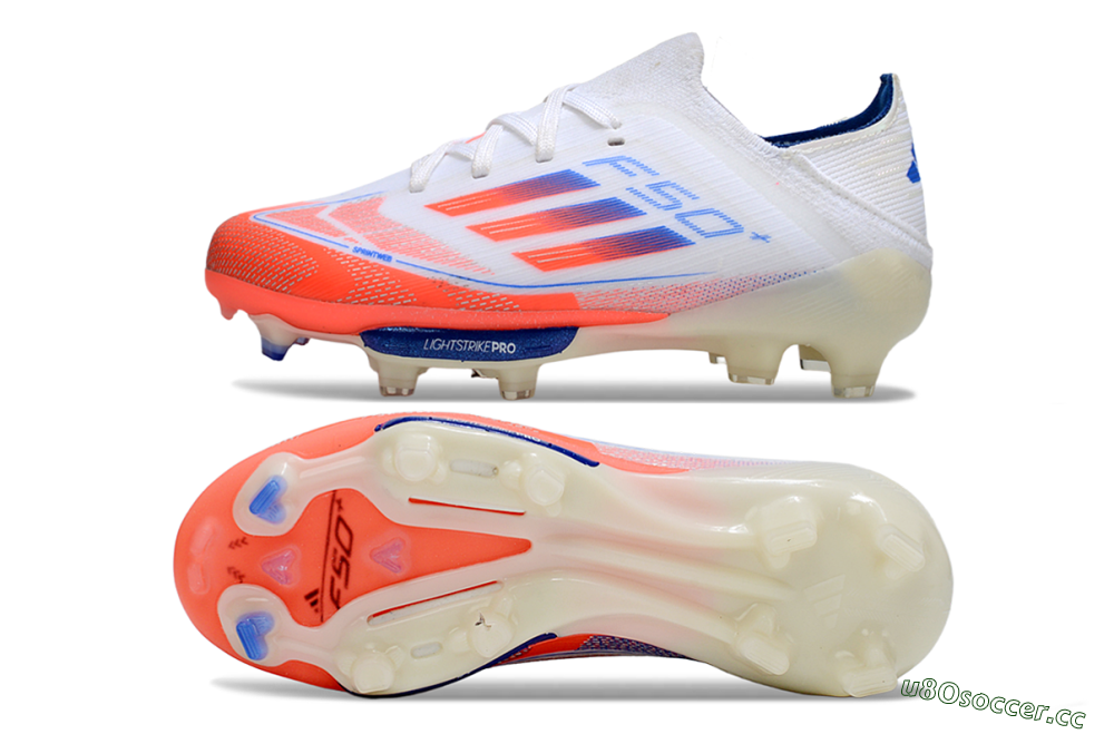 Kids Adidas F50 Elite Lightstrike Pro FG Firm Ground Low-Tops Football Boots - White/Coral/Blue 1