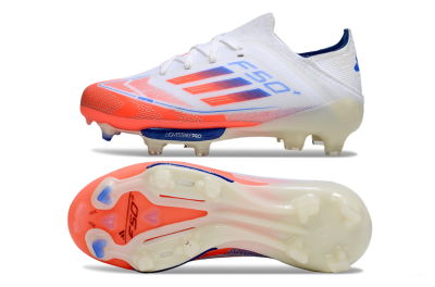 Kids Adidas F50 Elite Lightstrike Pro FG Firm Ground Low-Tops Football Boots - White/Coral/Blue