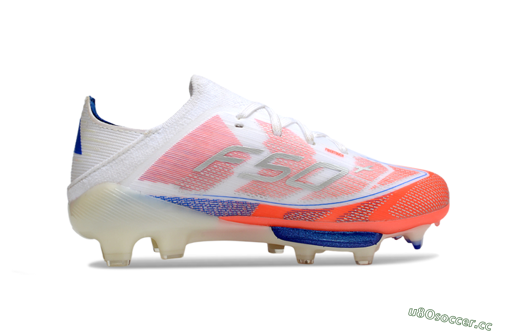 Kids Adidas F50 Elite Lightstrike Pro FG Firm Ground Low-Tops Football Boots - White/Coral/Blue 5