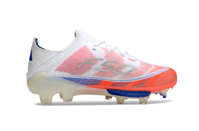 Kids Adidas F50 Elite Lightstrike Pro FG Firm Ground Low-Tops Football Boots - White/Coral/Blue