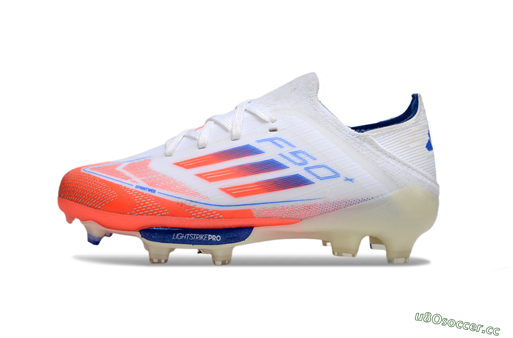 Kids Adidas F50 Elite Lightstrike Pro FG Firm Ground Low-Tops Football Boots - White/Coral/Blue 2