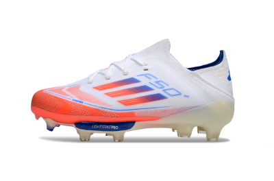 Kids Adidas F50 Elite Lightstrike Pro FG Firm Ground Low-Tops Football Boots - White/Coral/Blue