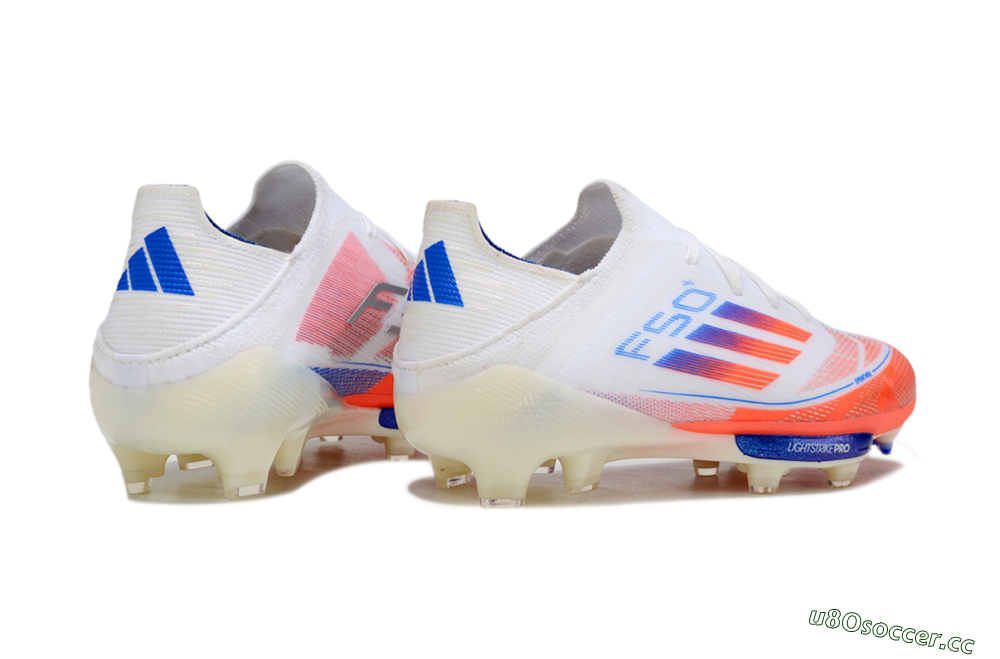 Kids Adidas F50 Elite Lightstrike Pro FG Firm Ground Low-Tops Football Boots - White/Coral/Blue 6