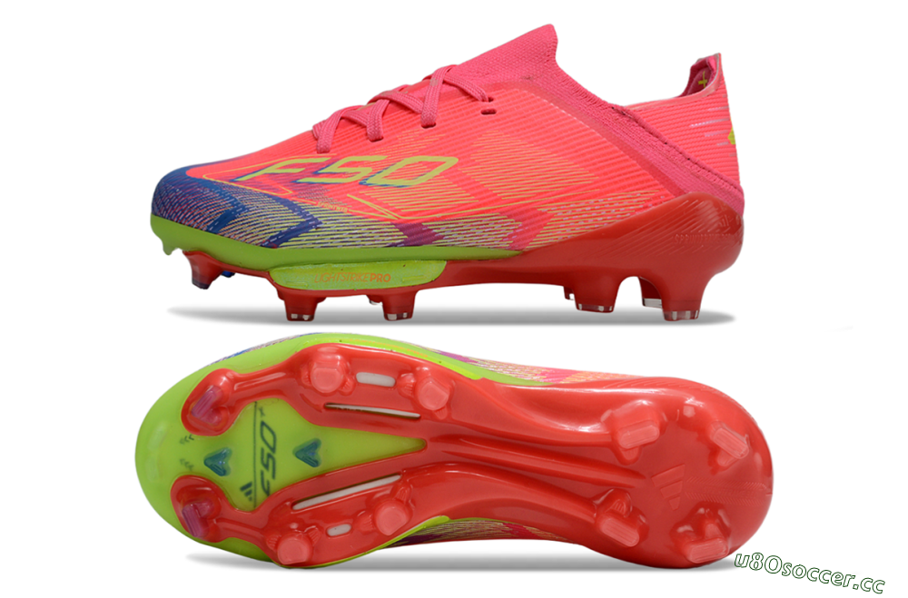 Kids Adidas F50 Elite Lightstrike Pro FG Firm Ground Low-Tops Football Boots - Pink/Neon Green/Flash Red 1