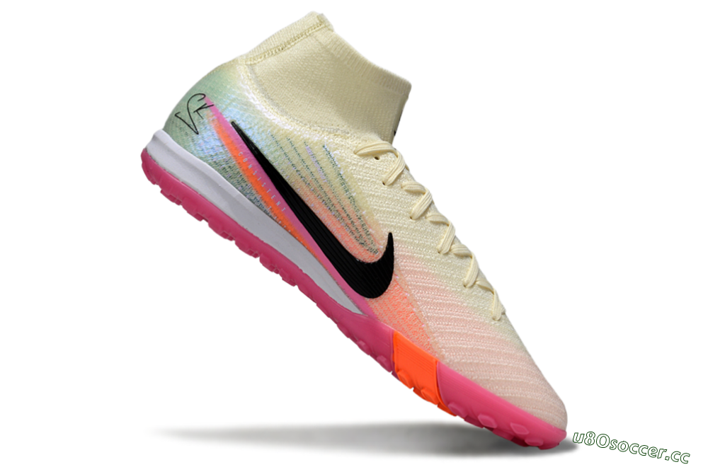 Unisex Nike Air Zoom Mercurial Superfly 10 Elite TF Artificial Turf High-Tops Football Shoes - Cream/Coral Pink/Black 5