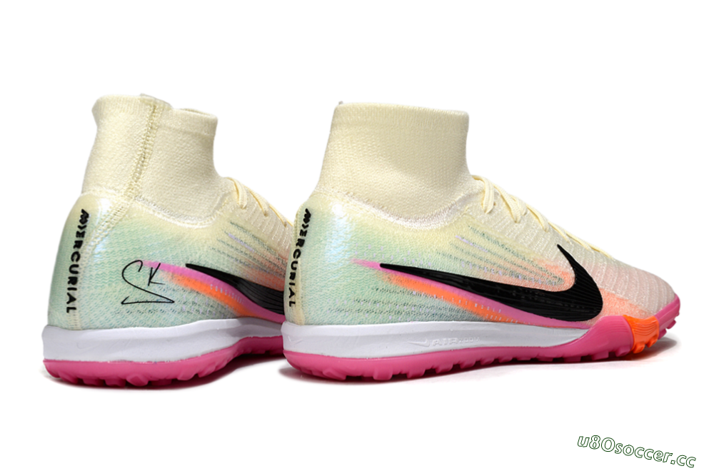 Unisex Nike Air Zoom Mercurial Superfly 10 Elite TF Artificial Turf High-Tops Football Shoes - Cream/Coral Pink/Black 7