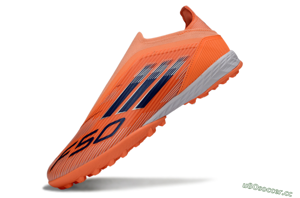 Unisex Adidas F50 Elite Laceless TF Artificial Turf Low-Tops Football Shoes - Peach/Coral Burst/Deep Ocean 6