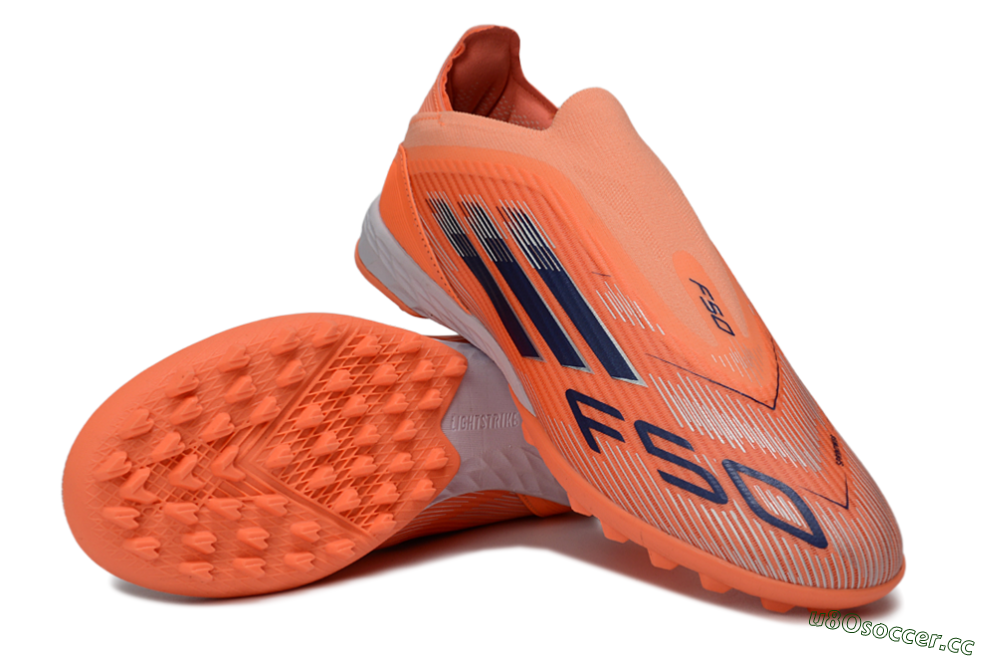 Unisex Adidas F50 Elite Laceless TF Artificial Turf Low-Tops Football Shoes - Peach/Coral Burst/Deep Ocean 4