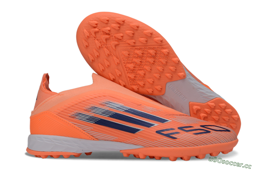 Unisex Adidas F50 Elite Laceless TF Artificial Turf Low-Tops Football Shoes - Peach/Coral Burst/Deep Ocean 2