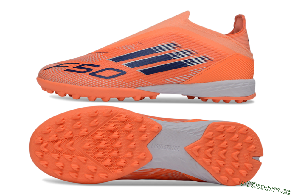 Unisex Adidas F50 Elite Laceless TF Artificial Turf Low-Tops Football Shoes - Peach/Coral Burst/Deep Ocean 1