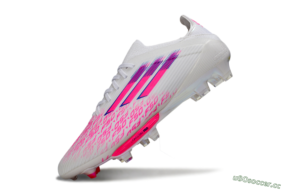 Unisex Adidas F50+ Elite Lightstrike Pro FG Firm Ground Low-Tops Football Boots - White/Fuchsia Pink/Soft Pink 6