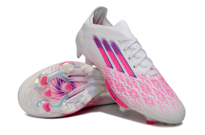 Unisex Adidas F50+ Elite Lightstrike Pro FG Firm Ground Low-Tops Football Boots - White/Fuchsia Pink/Soft Pink