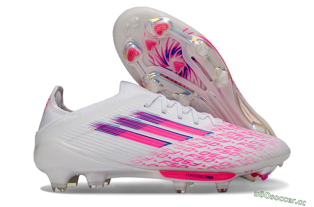 Unisex Adidas F50+ Elite Lightstrike Pro FG Firm Ground Low-Tops Football Boots - White/Fuchsia Pink/Soft Pink 2