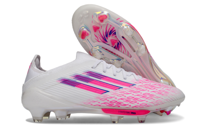 Unisex Adidas F50+ Elite Lightstrike Pro FG Firm Ground Low-Tops Football Boots - White/Fuchsia Pink/Soft Pink