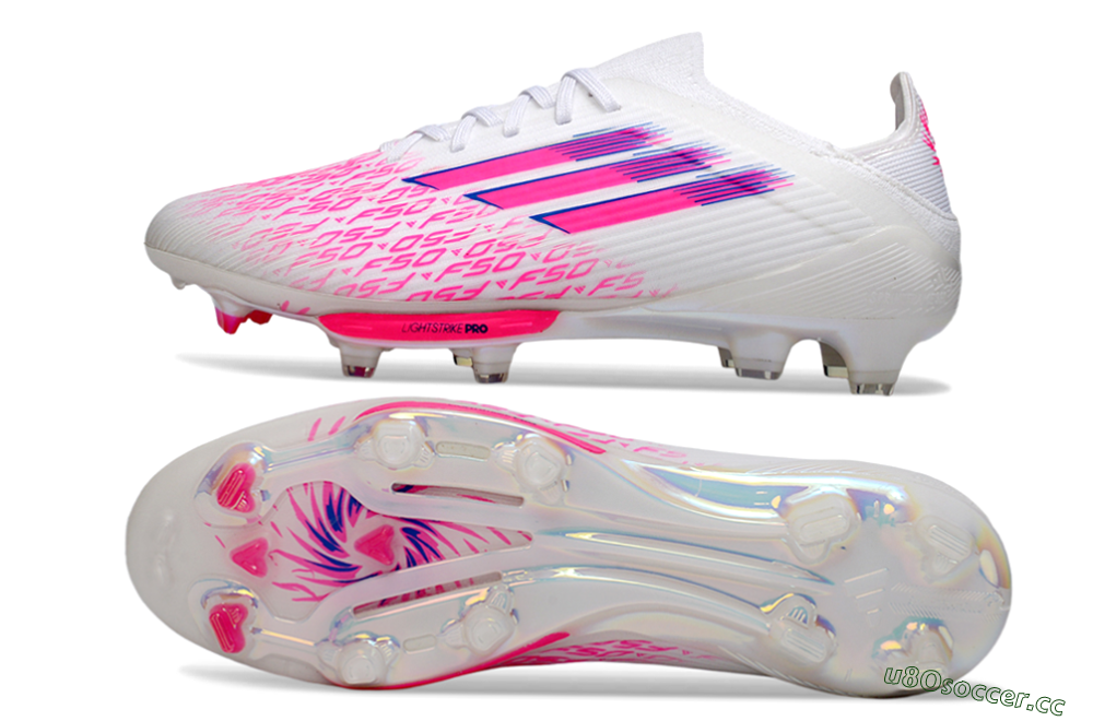 Unisex Adidas F50+ Elite Lightstrike Pro FG Firm Ground Low-Tops Football Boots - White/Fuchsia Pink/Soft Pink 1