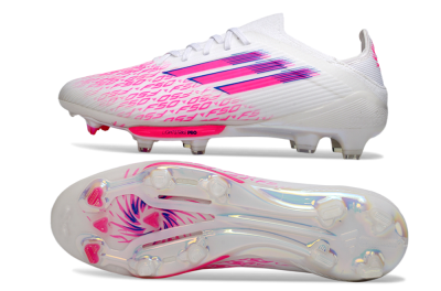 Unisex Adidas F50+ Elite Lightstrike Pro FG Firm Ground Low-Tops Football Boots - White/Fuchsia Pink/Soft Pink