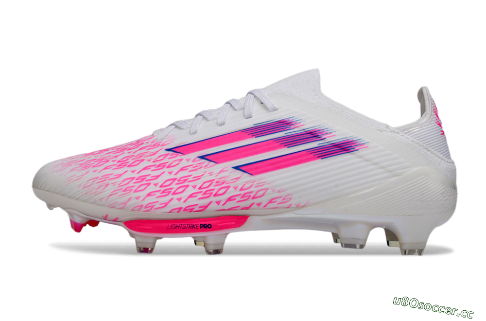 Unisex Adidas F50+ Elite Lightstrike Pro FG Firm Ground Low-Tops Football Boots - White/Fuchsia Pink/Soft Pink 0