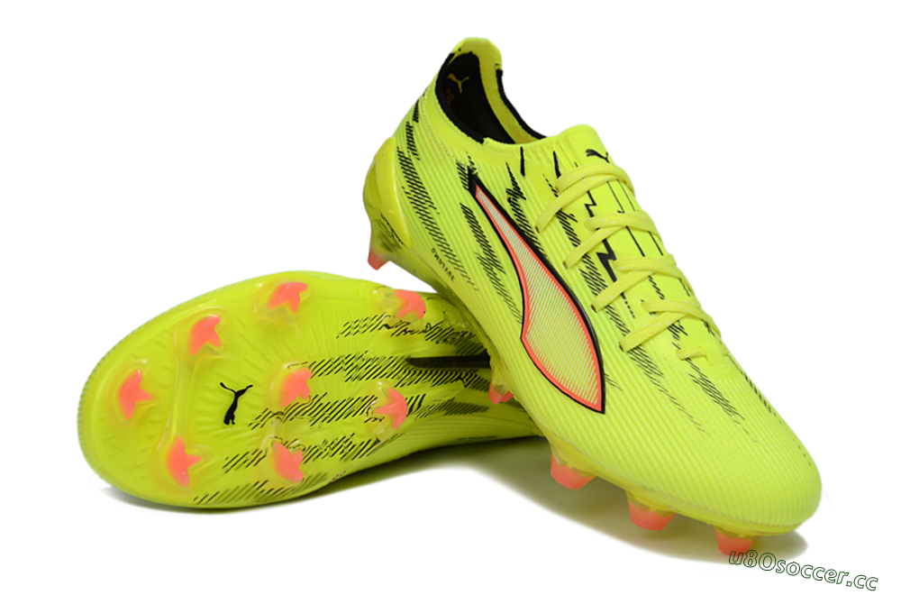 Men's Puma Ultra Ultimate FG Firm Ground Low-Tops Football Boots - Yellow/Bright Lime/Neon Pink 3