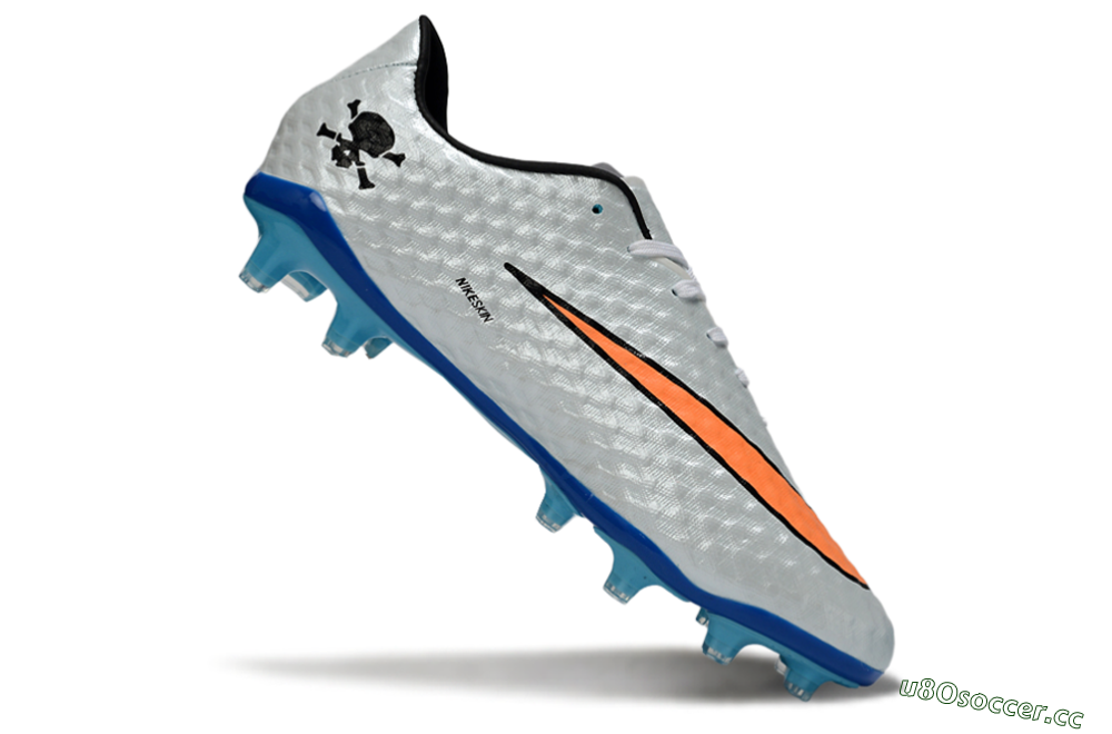 Men's Nike Hypervenom Phantom FG Firm Ground Low-Tops Football Boots - White/Electric Blue/Flame Orange 5