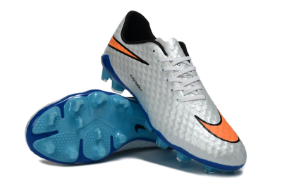 Men's Nike Hypervenom Phantom FG Firm Ground Low-Tops Football Boots - White/Electric Blue/Flame Orange