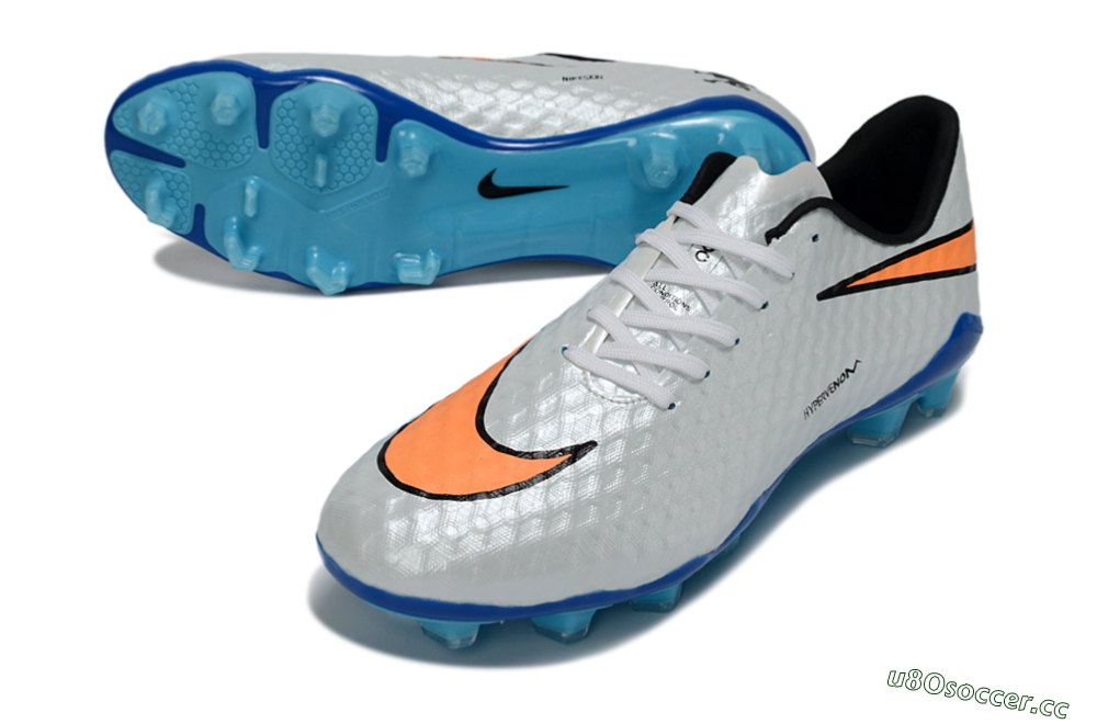 Men's Nike Hypervenom Phantom FG Firm Ground Low-Tops Football Boots - White/Electric Blue/Flame Orange 3