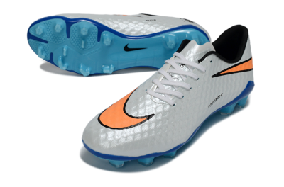 Men's Nike Hypervenom Phantom FG Firm Ground Low-Tops Football Boots - White/Electric Blue/Flame Orange