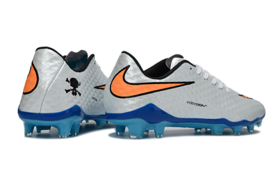 Men's Nike Hypervenom Phantom FG Firm Ground Low-Tops Football Boots - White/Electric Blue/Flame Orange