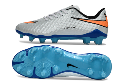 Men's Nike Hypervenom Phantom FG Firm Ground Low-Tops Football Boots - White/Electric Blue/Flame Orange