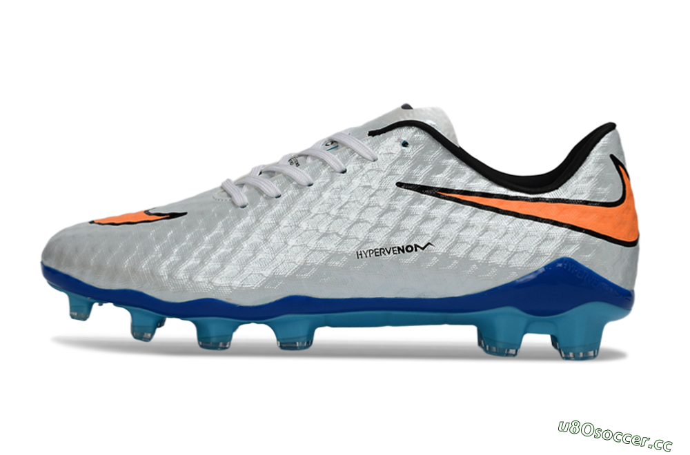 Men's Nike Hypervenom Phantom FG Firm Ground Low-Tops Football Boots - White/Electric Blue/Flame Orange 0