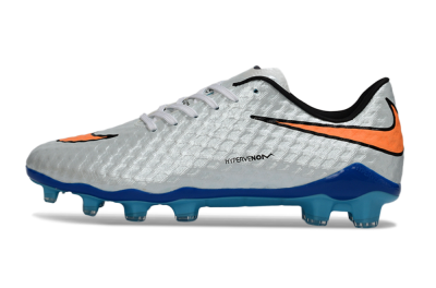 Men's Nike Hypervenom Phantom FG Firm Ground Low-Tops Football Boots - White/Electric Blue/Flame Orange