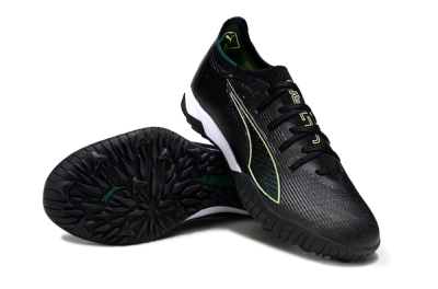 Men's Puma Ultra Ultimate TF Artificial Turf Low-Tops Football Shoes - Black/Emerald Glint/White Shine