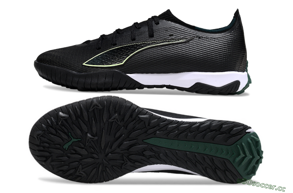 Men's Puma Ultra Ultimate TF Artificial Turf Low-Tops Football Shoes - Black/Emerald Glint/White Shine 1