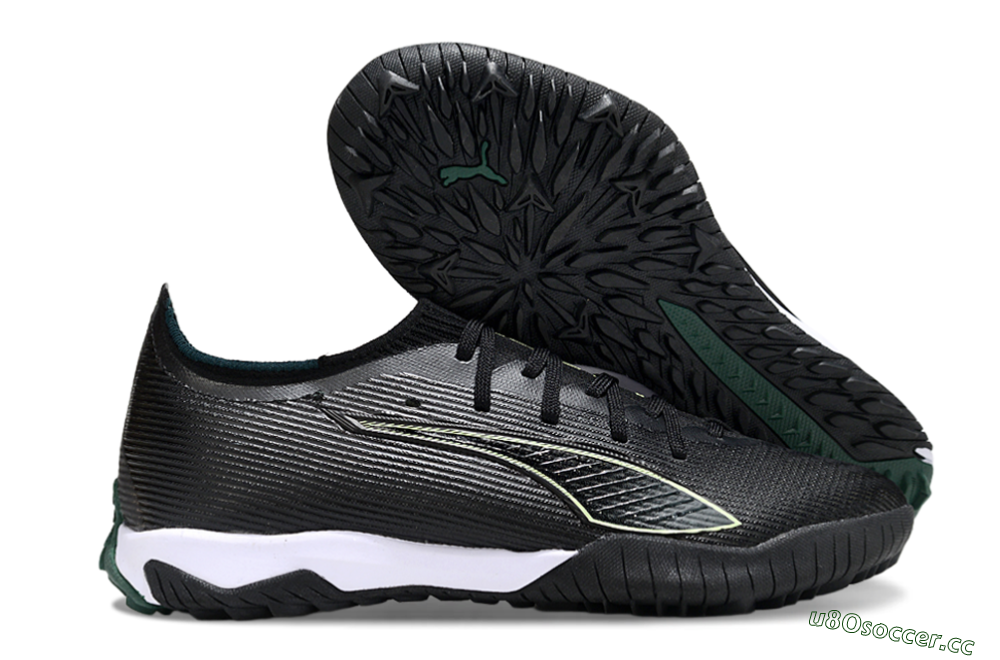 Men's Puma Ultra Ultimate TF Artificial Turf Low-Tops Football Shoes - Black/Emerald Glint/White Shine 2