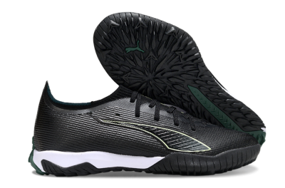 Men's Puma Ultra Ultimate TF Artificial Turf Low-Tops Football Shoes - Black/Emerald Glint/White Shine