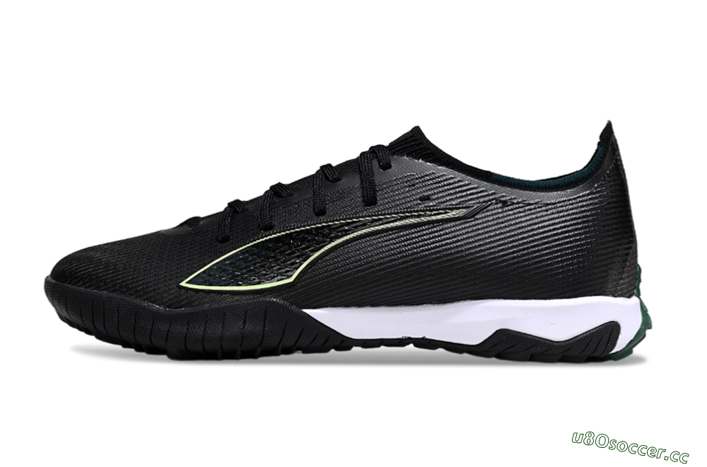 Men's Puma Ultra Ultimate TF Artificial Turf Low-Tops Football Shoes - Black/Emerald Glint/White Shine 0