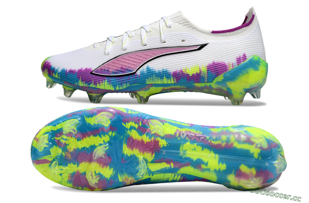 Men's Puma Ultra Ultimate FG Firm Ground Low-Tops Football Boots - White/Vibrant Purple/Cyber Yellow 1