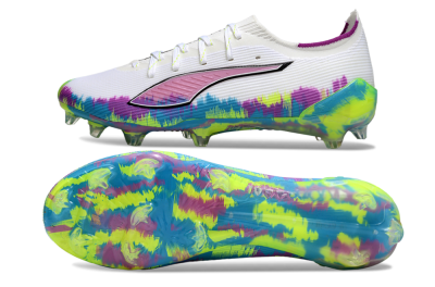 Men's Puma Ultra Ultimate FG Firm Ground Low-Tops Football Boots - White/Vibrant Purple/Cyber Yellow