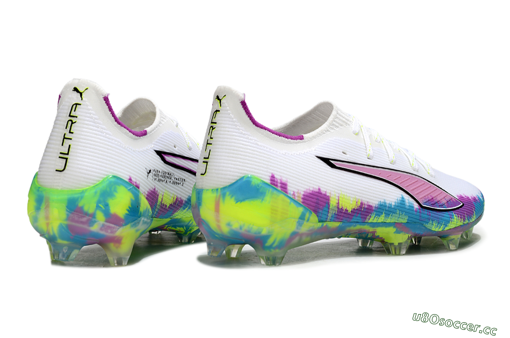 Men's Puma Ultra Ultimate FG Firm Ground Low-Tops Football Boots - White/Vibrant Purple/Cyber Yellow 6