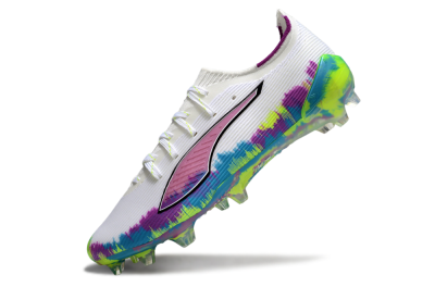 Men's Puma Ultra Ultimate FG Firm Ground Low-Tops Football Boots - White/Vibrant Purple/Cyber Yellow