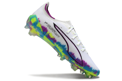 Men's Puma Ultra Ultimate FG Firm Ground Low-Tops Football Boots - White/Vibrant Purple/Cyber Yellow