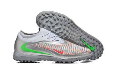 Men's Nike Phantom 6 Low Elite TF Artificial Turf Low-Tops Football Shoes - Gray/Vibrant Green/Red Pop