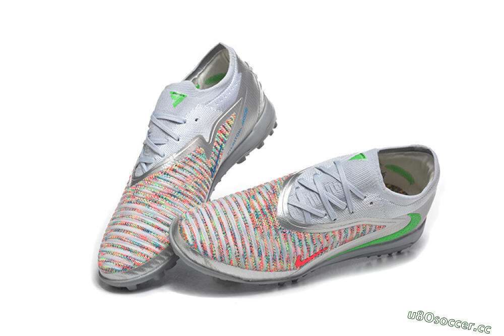 Men's Nike Phantom 6 Low Elite TF Artificial Turf Low-Tops Football Shoes - Gray/Vibrant Green/Red Pop 6