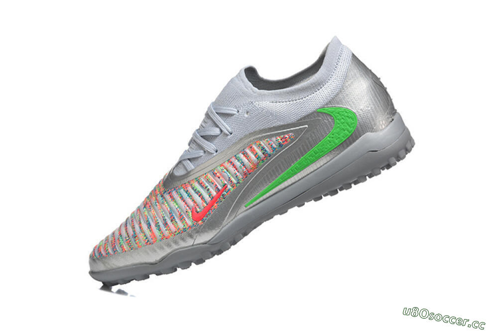 Men's Nike Phantom 6 Low Elite TF Artificial Turf Low-Tops Football Shoes - Gray/Vibrant Green/Red Pop 8